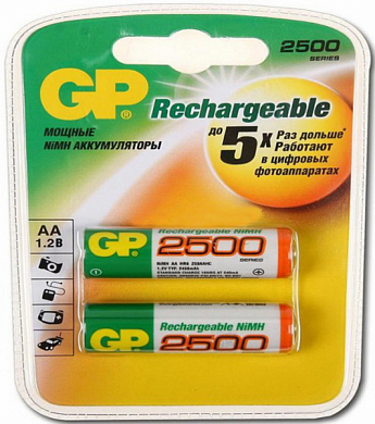 Аккумулятор AA GP, 2500 mAh, 1.2V (2 шт)