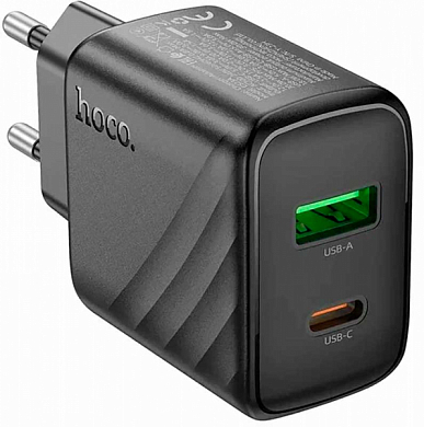 Сетевое зарядное устройство HOCO CS23A, USB C, USB A, черное