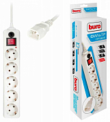 Сетевой фильтр BURO 600SH, 6 розеток, для ИБП, 1.8 м, белый