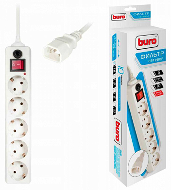 Сетевой фильтр BURO 600SH, 6 розеток, для ИБП, 1.8 м, белый
