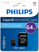 Карта памяти microSDXC PHILIPS 64Gb, Class10 UHS-I U1 V10 (FM64MA45B/97)