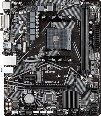 Материнская плата GIGABYTE A520M H AMD A520, AM4, DDR4, RAID, DVI, HDMI, 6*USB2.0, 2*USB3.2, PS/2, GLAN, mATX