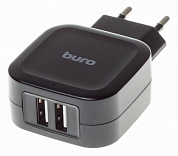 Сетевое зарядное устройство BURO TJ-278B, USB A x 2, черное