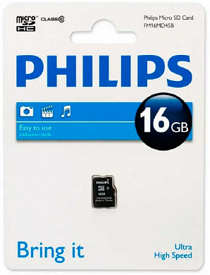 Карта памяти microSDHC PHILIPS 16Gb, Class10 (FM16MD45B/97)