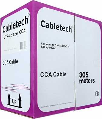 Кабель UTP4 кат. 5e, внутренний, одножильный CCA, CABLETECH, серый, 305 м