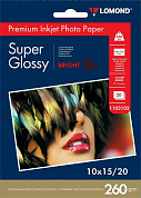 Фотобумага LOMOND Premium Inkjet Photo Paper суперглянцевая 10x15, 260 г/м2, 20 л.