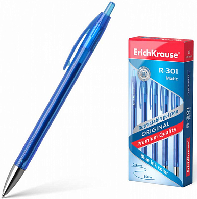 Ручка гелевая ERICH KRAUSE "R-301" Original Gel Matic EK 46460, синяя (12 шт)