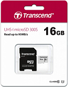 Карта памяти microSDHC TRANSCEND 300S 16Gb, Class10 UHS-I U1 (TS16GUSD300S-A)