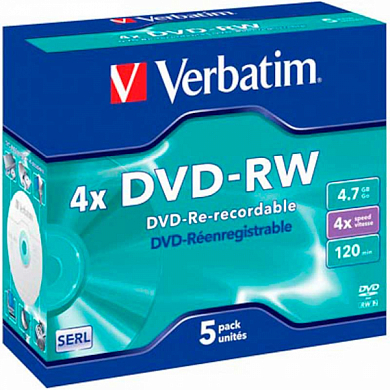 Диск DVD-RW VERBATIM 4.7Gb (43285), Jewel Case, 5 шт