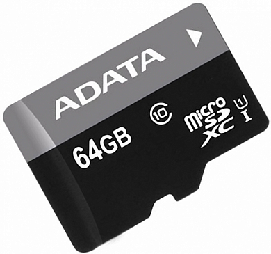 Карта памяти microSDXC A-DATA Premier 64Gb, Class10 UHS-I U1 A1 (AUSDX64GUICL10A1-RA1)