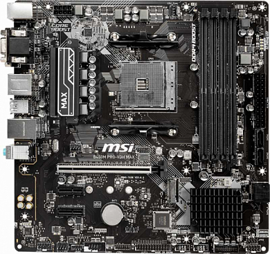 Материнская плата MSI B450M Pro-Vdh Max AMD B450, AM4, DDR4, RAID, VGA, DVI-D, HDMI, 6*USB2.0, 6*USB3.2, PS/2, GLAN, mATX