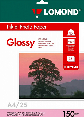 Фотобумага LOMOND глянцевая A4, 150 г/м2, 25 л.