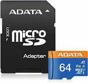 Карта памяти microSDXC ADATA Premier 64 Гб, Class10 UHS-I U1 V10 A1 (AUSDX64GUICL10A1-RA1)