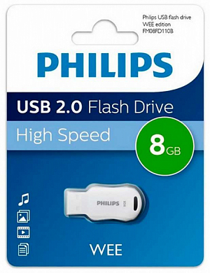 Флешка USB PHILIPS Wee 8Gb, USB 2.0, белый