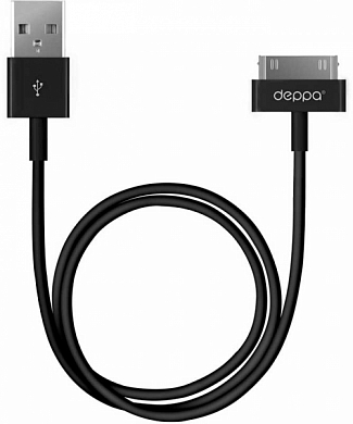 Кабель Apple (30 pin) - USB Am, DEPPA 72112, 1.2 м, черный