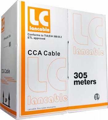 Кабель UTP4 cat 5e, внутренний, одножильный, CCA, LANCABLE, серый, 305 м