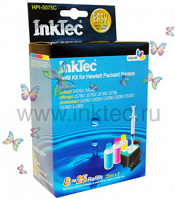 Заправочный набор INKTEC HPI-5075C для HP, водные, 75 мл, 3 цвета. Просроченный товар