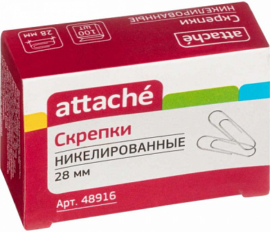 Скрепки канцелярские 28 мм ATTACHE 48916 (100 шт)