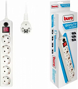 Сетевой фильтр BURO 600SH, 6 розеток, 5 м, белый