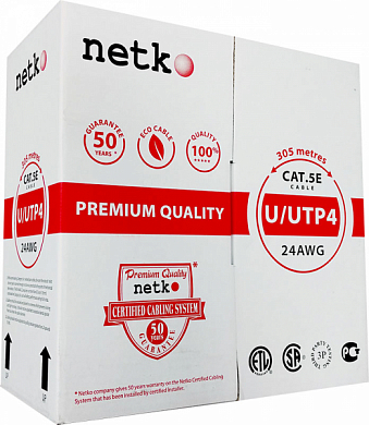 Кабель SFTP4 cat 5e, внутренний, экранированный, одножильный, Cu, NETKO, серый, 305 м