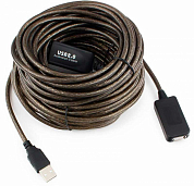 Кабель-удлинитель активный USB 2.0, USB Am - USB Af, CABLEXPERT UAE-01-15M, 15 м, черно-прозрачный