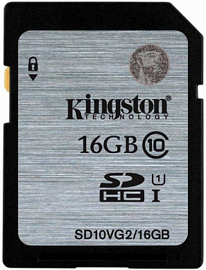 Карта памяти SDHC KINGSTON 16Gb, Class10 UHS-I (SD10VG2/16GB)