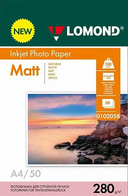 Фотобумага LOMOND матовая A4, 280 г/м2, 50 л.