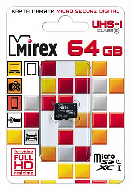 Карта памяти microSDXC MIREX 64Gb, Class10 UHS-I (13612-MC10SD64)