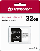 Карта памяти microSDHC TRANSCEND 32Gb, Class10 UHS-I (TS32GUSD300S-A)