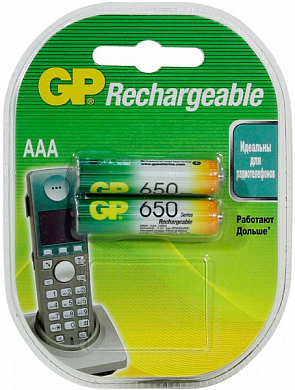Аккумулятор AAA GP, 650 mAh, 1.2V (2 шт)