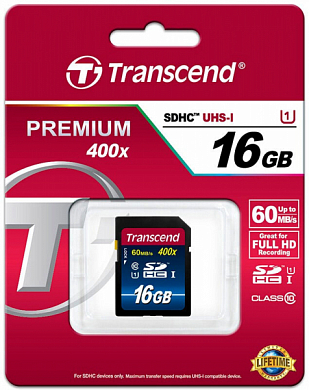 Карта памяти SDHC TRANSCEND Premium 400x 16Gb, Class10 UHS-I (TS16GSDU1)