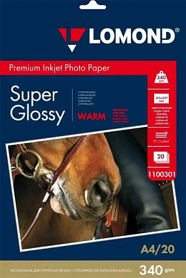Фотобумага LOMOND Premium Inkjet Photo Paper суперглянцевая A4, 340 г/м2, 20 л.