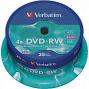 Диск DVD-RW VERBATIM 4.7Gb (43639), Cake Box, 25 шт