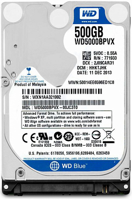 Жесткий диск 2.5" WD Blue 500Гб (WD5000LPCX)