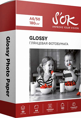 Фотобумага S'OK глянцевая 10x15, 180 г/м2, 50 л.