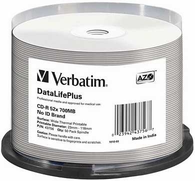 Диск CD-R VERBATIM 700Mb (43756), Cake Box, 50 шт