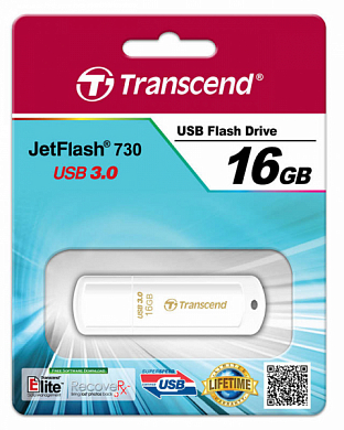 Флешка USB TRANSCEND JetFlash 730 16Gb, USB 3.1, белый