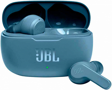 Гарнитура Bluetooth JBL Wave 200 TWS, беспроводная, вкладыши, зарядный футляр, синяя