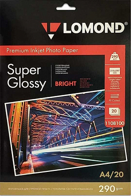 Фотобумага LOMOND Premium Inkjet Photo Paper суперглянцевая A4, 290 г/м2, 20 л.