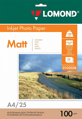Фотобумага LOMOND матовая двусторонняя A4, 100 г/м2, 25 л.