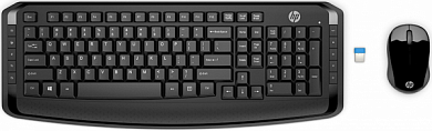 Беспроводная клавиатура + мышь HP 300, USB, черная