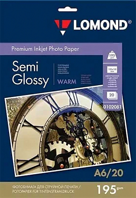 Фотобумага LOMOND Premium Inkjet Photo Paper полуглянцевая 10x15, 195 г/м2, 20 л.