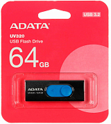 Флешка USB ADATA UV320 64 Гб, USB 3.2, черный/голубой