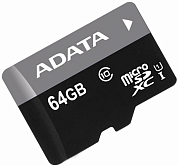 Карта памяти microSDXC A-DATA Premier 64 Гб, Class10 UHS-I U1 A1 (AUSDX64GUICL10A1-RA1)