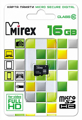 Карта памяти microSDHC MIREX 16Gb, Class10 (13612-MC10SD16)