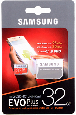 Карта памяти microSDHC SAMSUNG Evo Plus 32Gb, Class10 UHS-I (MB-MC32GA/RU)