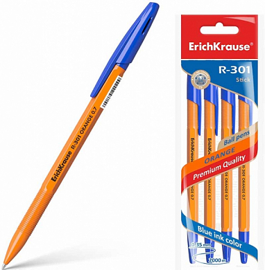 Ручка шариковая ERICH KRAUSE R-301 Orange Stick 0.7, синяя