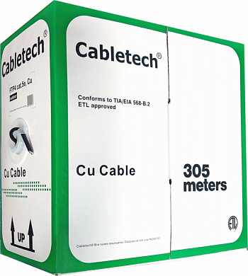 Кабель FTP4 cat 5e, внешний, экранированный, одножильный, Cu, CABLETECH, серый, 305 м