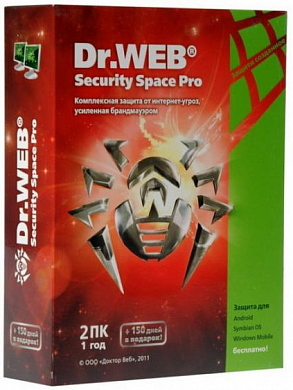 Dr.Web Security Space Pro, 2 Device на 1 год, Base/продление лицензии, BOX