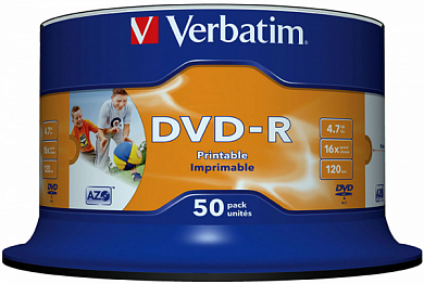 Диск DVD-R VERBATIM 4.7Gb (43533), Cake Box, 50 шт